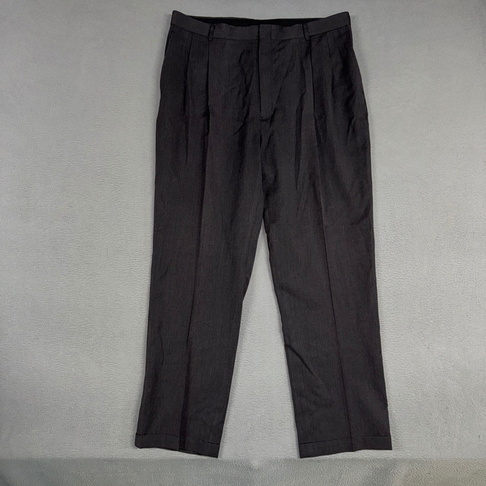 Jos A Bank Pants Mens 40x32 (Fits 38x32) Gray Travelers Straight Pleated Wool